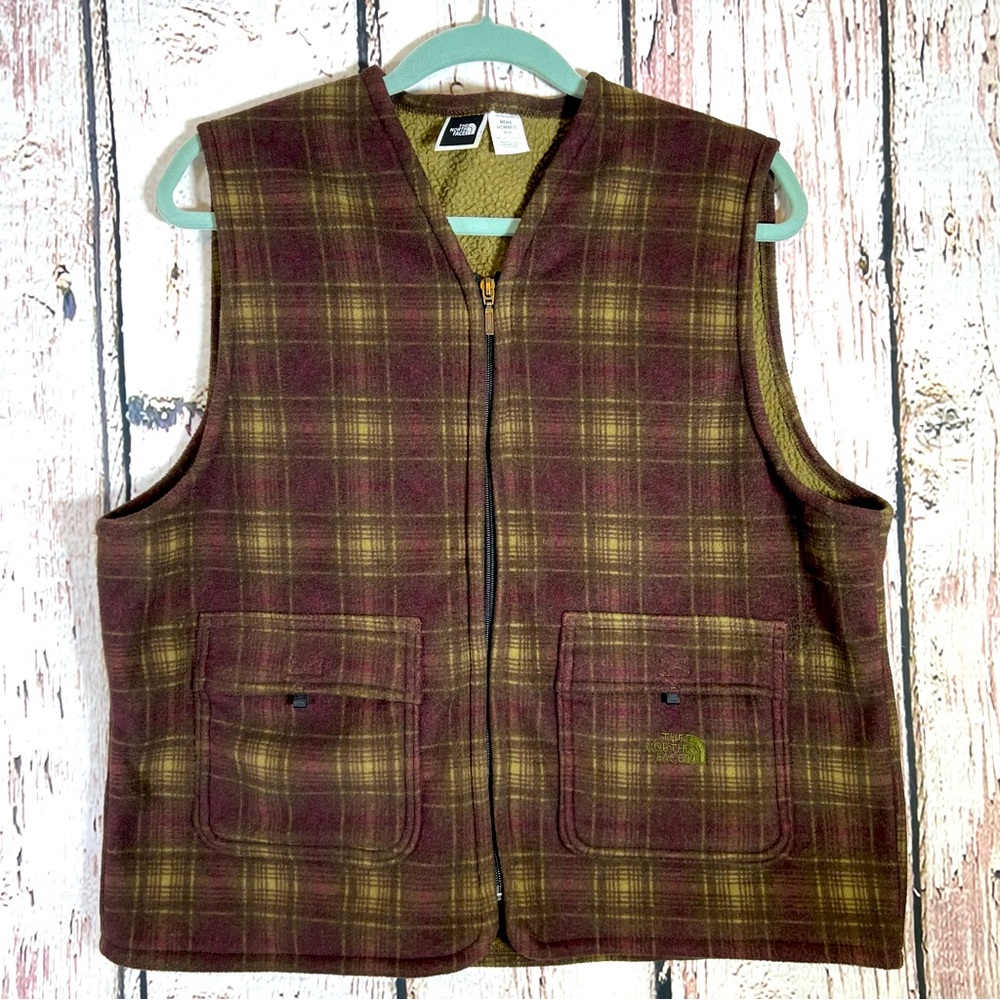 Vintage AUTHENTIC The North Face Plaid Fleece Vest EUC Like New Size Medium - Picture 1 of 12